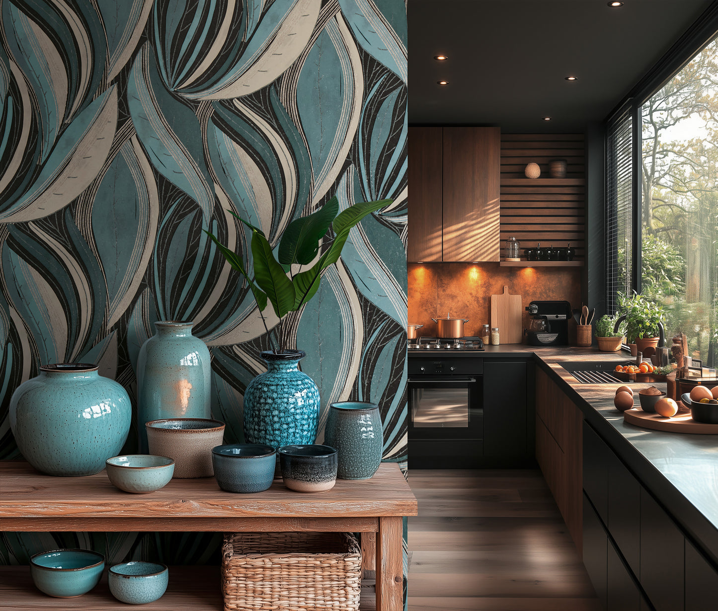 Horizon Flowing Leaf Wallpaper